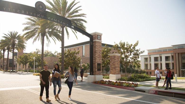 Students walking on the Chapman University campus