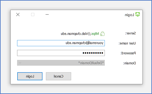 Screenshot of the username and password fields